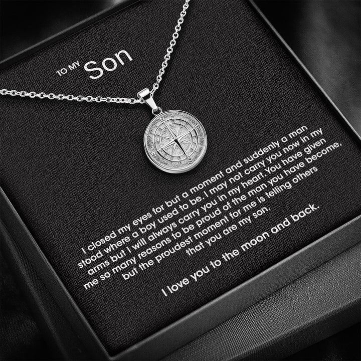 To My Son, Love You To The Moon - Compass Pendant - Luxesmith - Handcrafted Jewellery