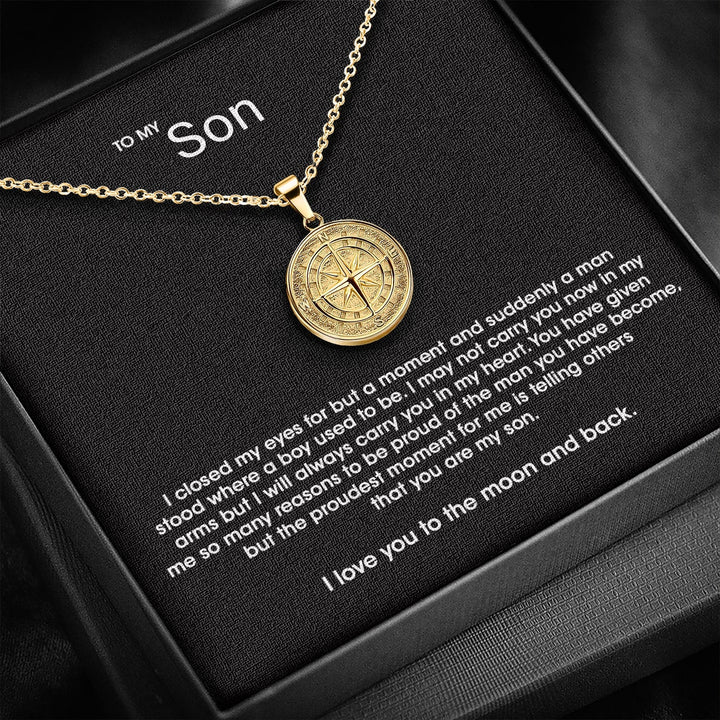 To My Son, Love You To The Moon - Compass Pendant - Luxesmith - Handcrafted Jewellery