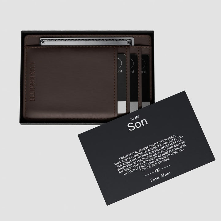 "To my Son" - Leather Wallet - From Mum - Luxesmith - Handcrafted Jewellery
